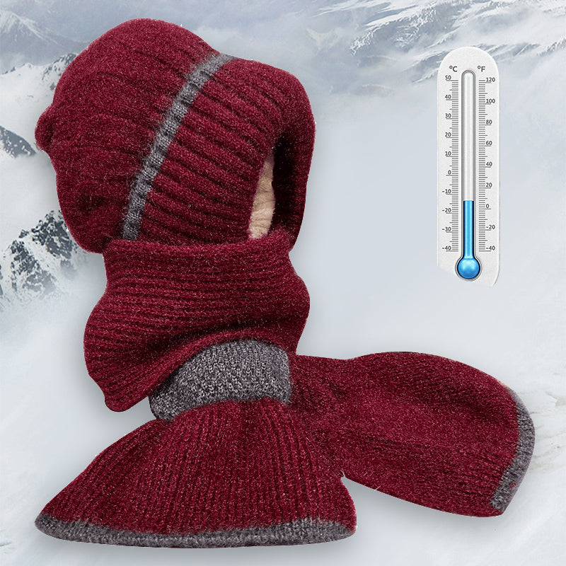 CozyBreeze | Winddichte muts met sjaal voor dames – Warme gebreide wintermuts met oorbescherming