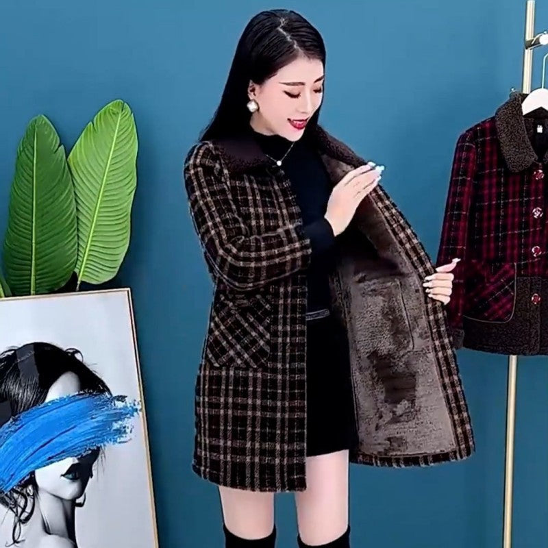 Marenella | Dikke, halflange winterjas voor dames – Warme fleecejas met revers, knoopsluiting en zakken