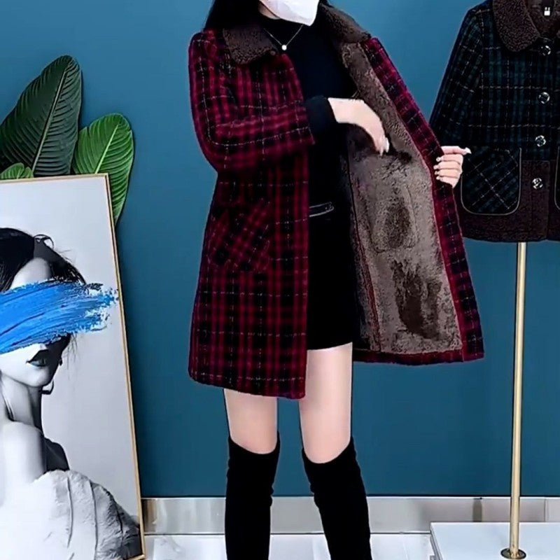 Marenella | Dikke, halflange winterjas voor dames – Warme fleecejas met revers, knoopsluiting en zakken