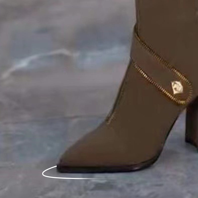 Adelia | Dameskniehoge laarzen met spitse neus – Modieuze laarzen met dikke hak voor herfst en winter