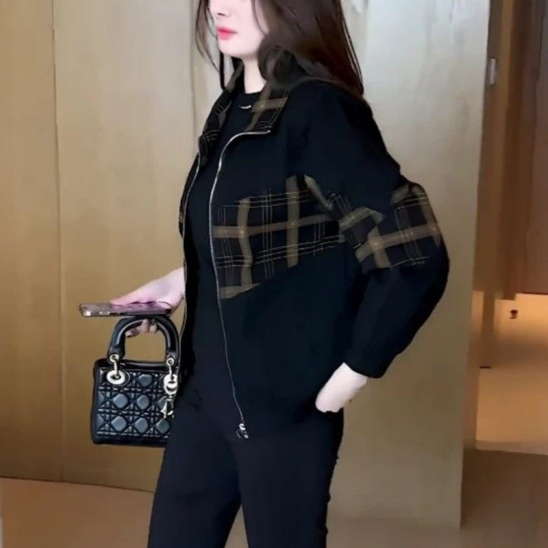 Calise | Warm geruit patchwork fleece jack – Winterjas met ritssluiting, casual geruite bovenkleding