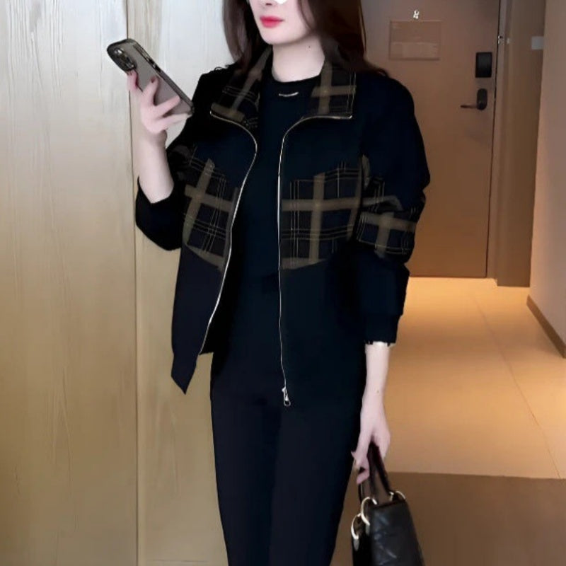 Calise | Warm geruit patchwork fleece jack – Winterjas met ritssluiting, casual geruite bovenkleding