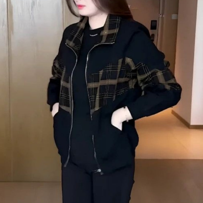 Calise | Warm geruit patchwork fleece jack – Winterjas met ritssluiting, casual geruite bovenkleding