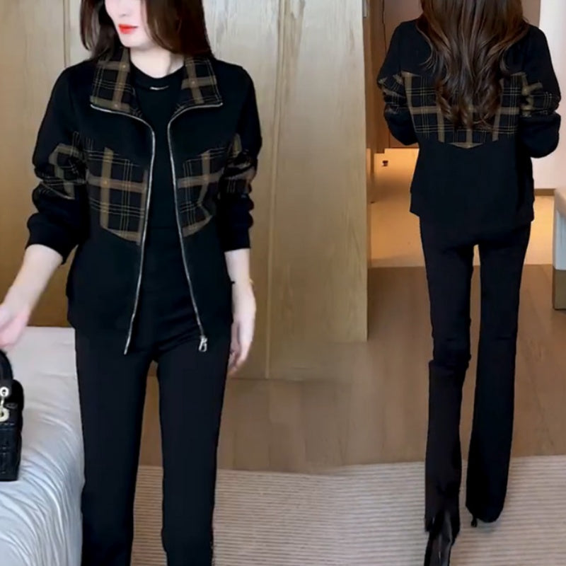 Calise | Warm geruit patchwork fleece jack – Winterjas met ritssluiting, casual geruite bovenkleding