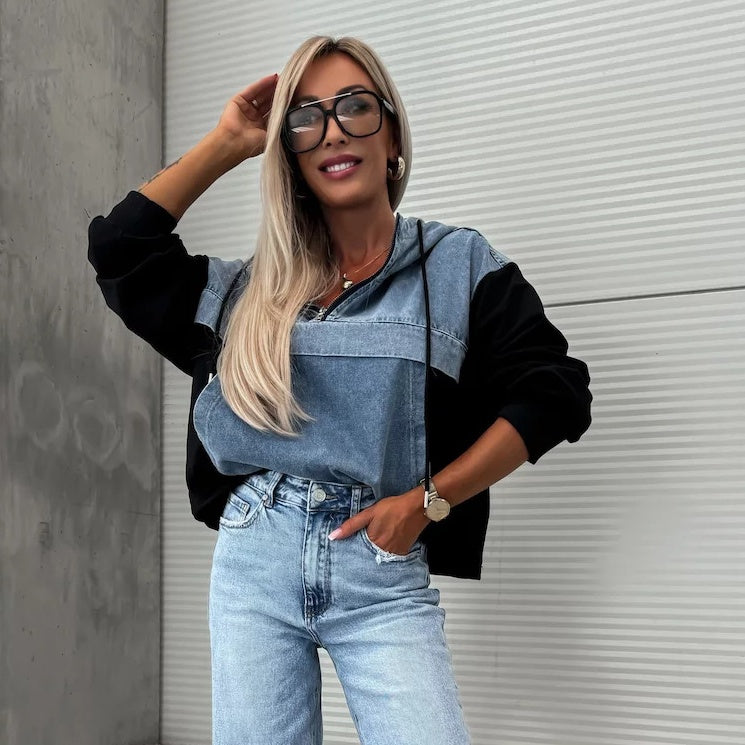 Ardina | Denim jas met capuchon en trekkoorden, casual streetstyle bovenkleding