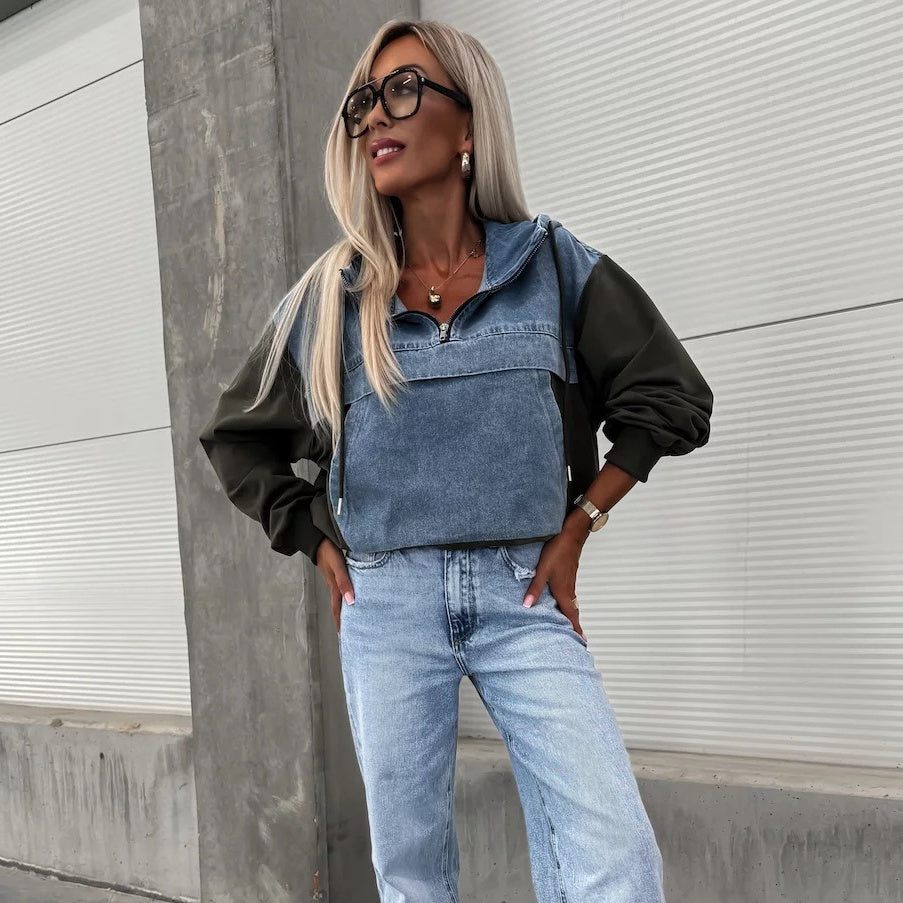 Ardina | Denim jas met capuchon en trekkoorden, casual streetstyle bovenkleding