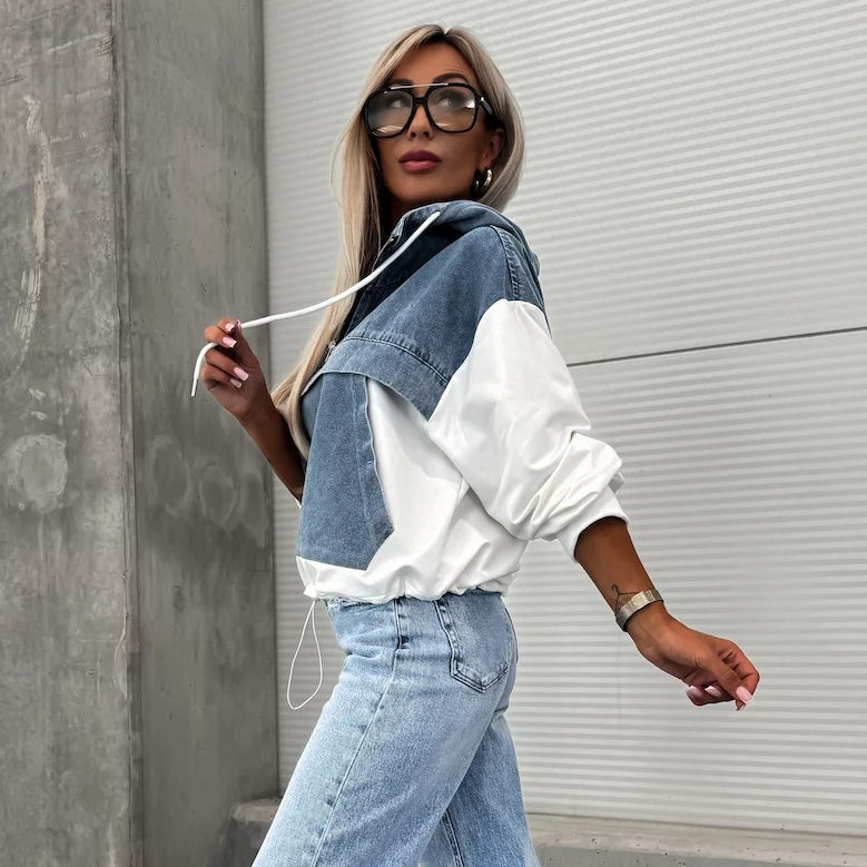 Ardina | Denim jas met capuchon en trekkoorden, casual streetstyle bovenkleding
