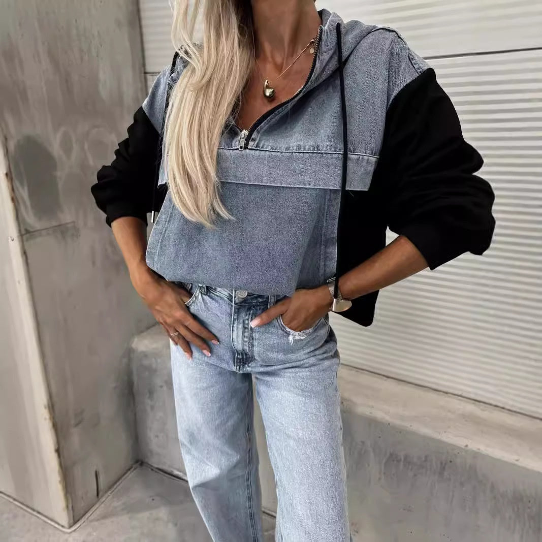 Ardina | Denim jas met capuchon en trekkoorden, casual streetstyle bovenkleding