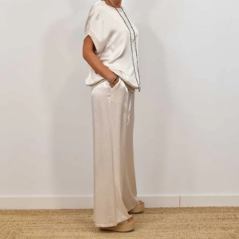 Zaki | Satijnen tweedelige set voor dames - elegante zomerse loungekleding