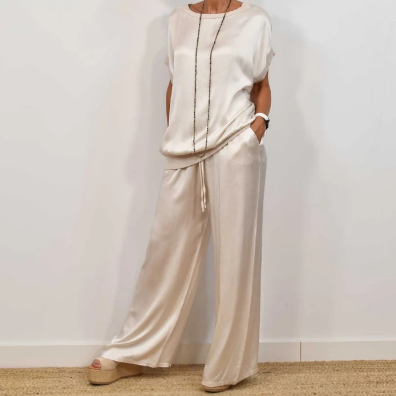 Zaki | Satijnen tweedelige set voor dames - elegante zomerse loungekleding