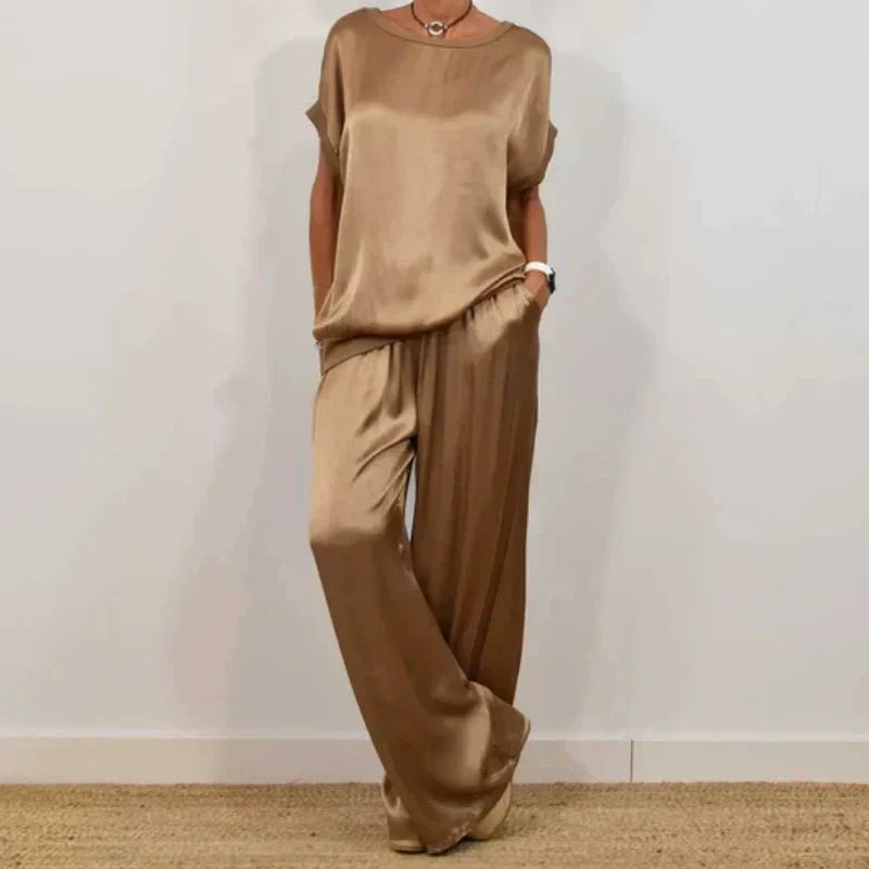 Zaki | Satijnen tweedelige set voor dames - elegante zomerse loungekleding