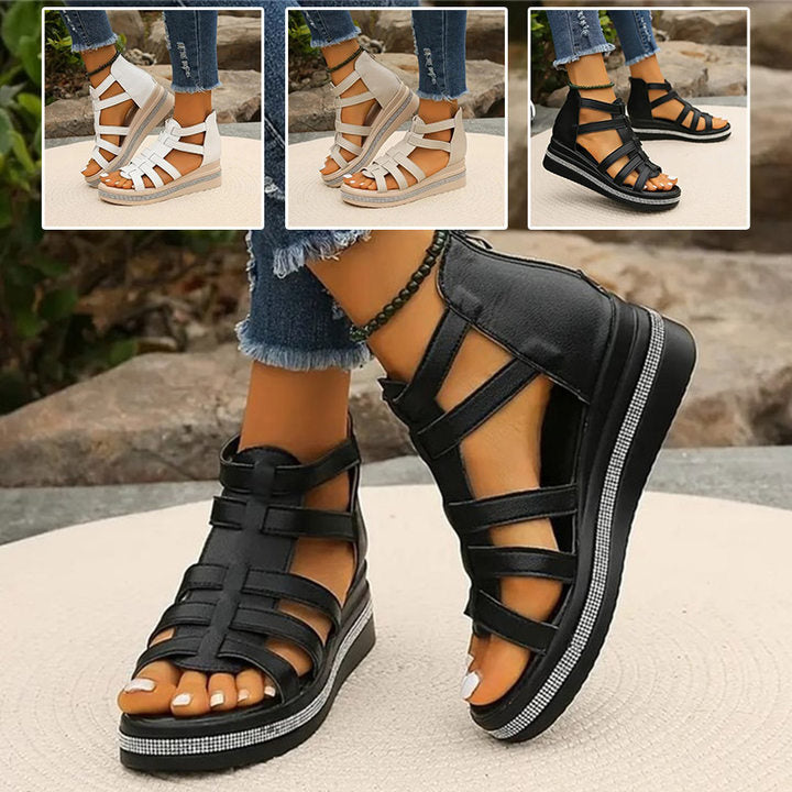 LustraWedge | Damessandalen met bergkristallen - Elegant gladiatorontwerp, comfortabele plateauhakken
