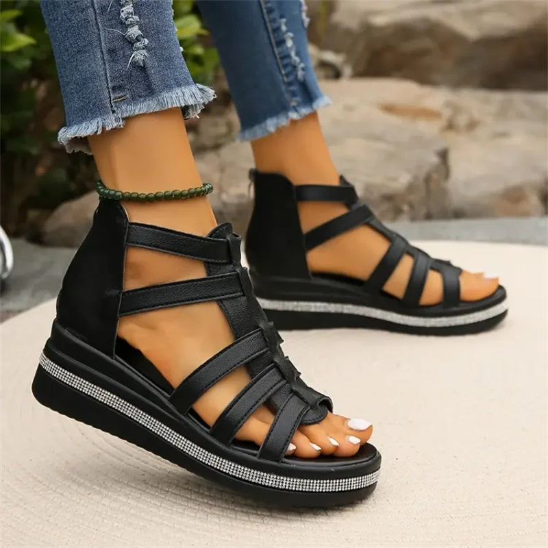 LustraWedge | Damessandalen met bergkristallen - Elegant gladiatorontwerp, comfortabele plateauhakken