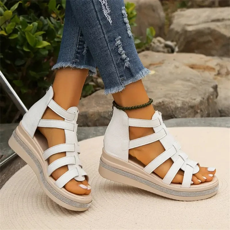 LustraWedge | Damessandalen met bergkristallen - Elegant gladiatorontwerp, comfortabele plateauhakken