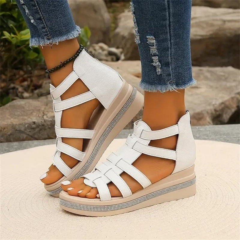 LustraWedge | Damessandalen met bergkristallen - Elegant gladiatorontwerp, comfortabele plateauhakken