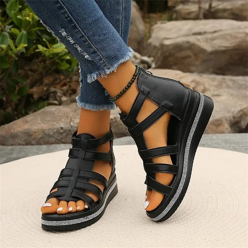 LustraWedge | Damessandalen met bergkristallen - Elegant gladiatorontwerp, comfortabele plateauhakken