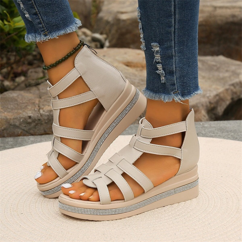 LustraWedge | Damessandalen met bergkristallen - Elegant gladiatorontwerp, comfortabele plateauhakken