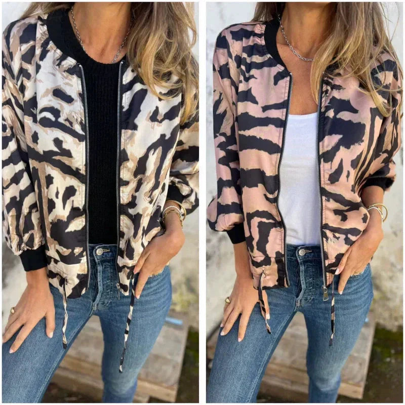 Fynora | Zebraprint sweater met ritssluiting voor dames – Trendy, lichtgewicht casual sweater