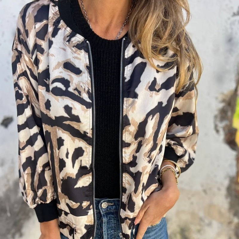 Fynora | Zebraprint sweater met ritssluiting voor dames – Trendy, lichtgewicht casual sweater