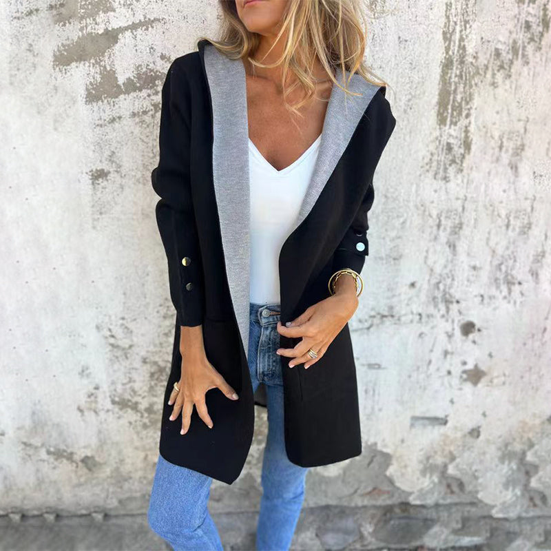 Taelie | Kleurblok Winterjas met Capuchon – Lange Casual Coat voor Buiten, Warm & Stijlvol