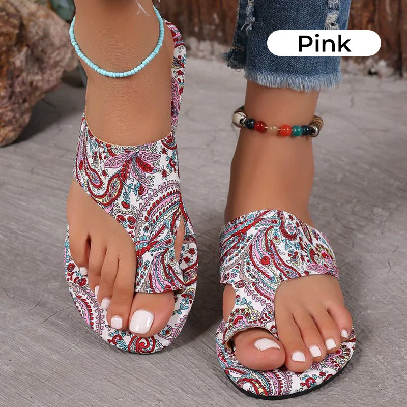Ethniq | Flat Sandalen met Teenlus en Kleurrijke Print voor dames - Etnisch Festival Schoeisel