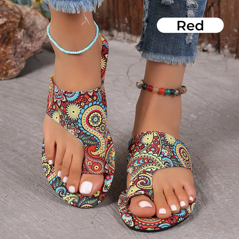 Ethniq | Flat Sandalen met Teenlus en Kleurrijke Print voor dames - Etnisch Festival Schoeisel