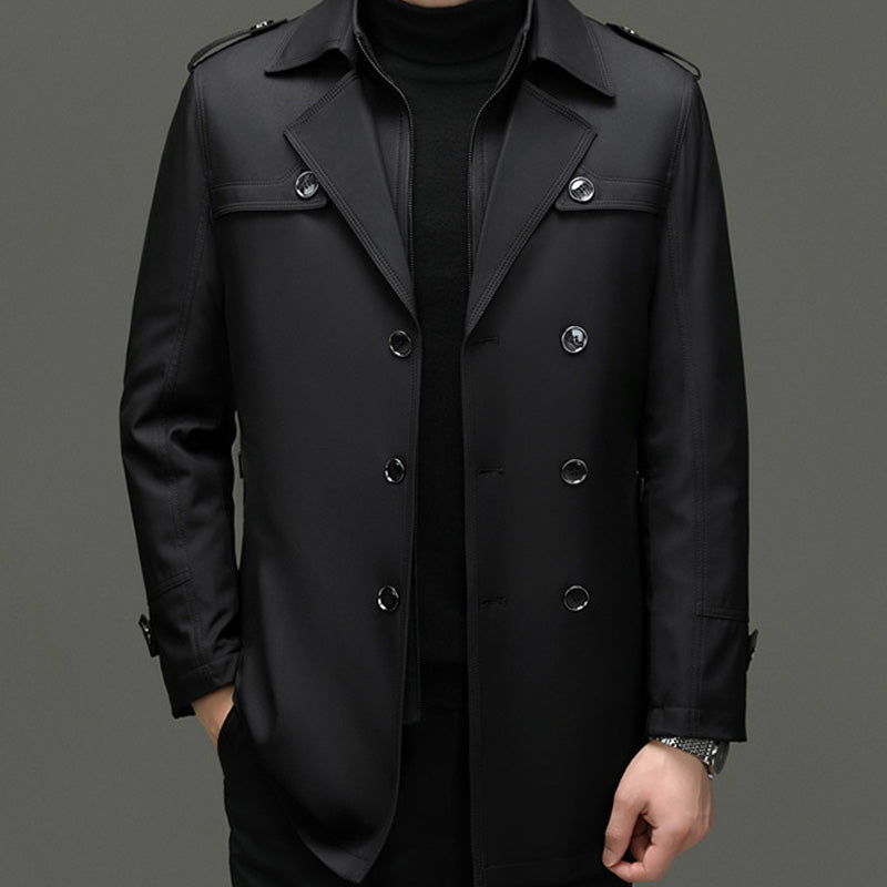 Kaerik | Klassieke herentrenchcoat van gemiddelde lengte met uitneembare voering – Herfst-/winterkleding