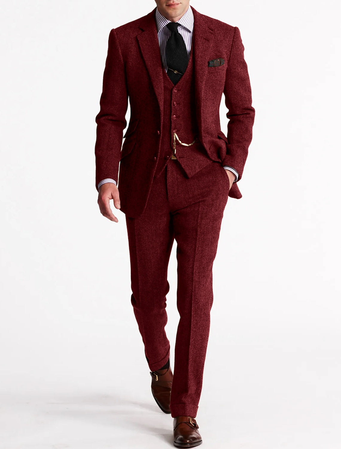 Dereck | Heren Wollen Tweed 3-delig pak - Formele blazer, colbert & broek set voor bruiloft, feest of avondkleding