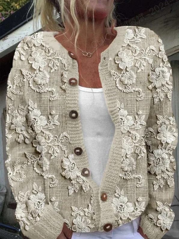 Jorielle | Damesjas van wol met bloemenprint – Comfortabele, stijlvolle, warme winterjas