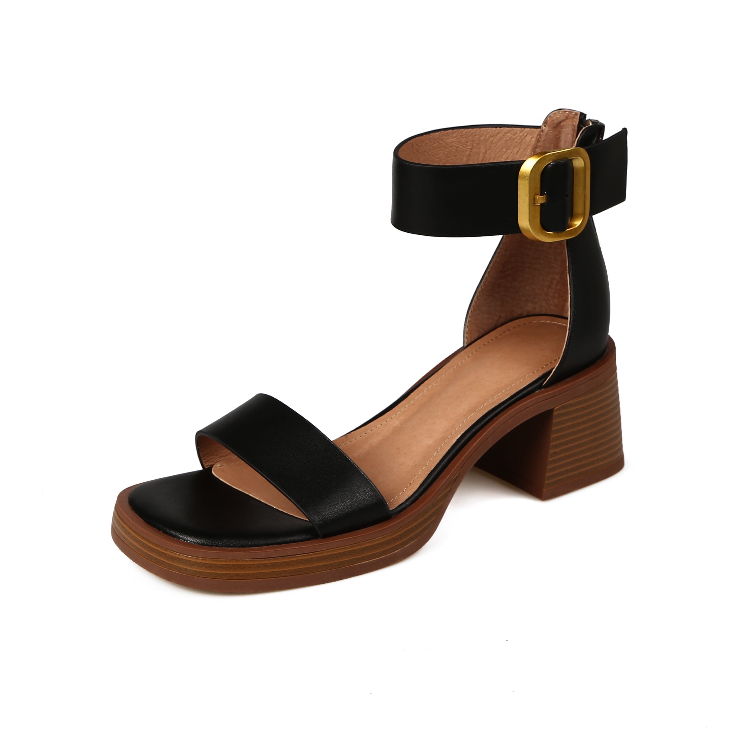 Falina | Leren sandalen met middelhoge hak en dubbele riem en gespsluiting - comfortabel en stijlvol