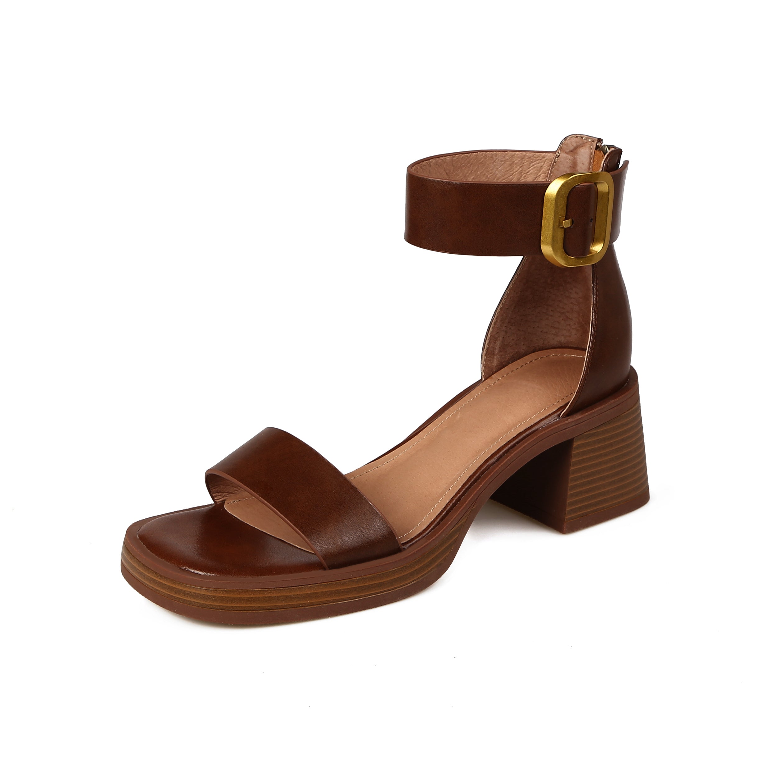 Falina | Leren sandalen met middelhoge hak en dubbele riem en gespsluiting - comfortabel en stijlvol