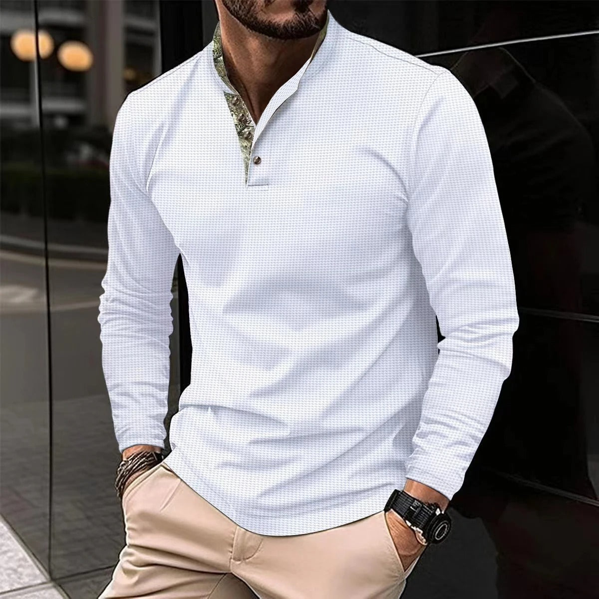 Volkmar | Herenpolo met lange mouwen, katoenen tricot, herfstcasual top met gekleurde kraag
