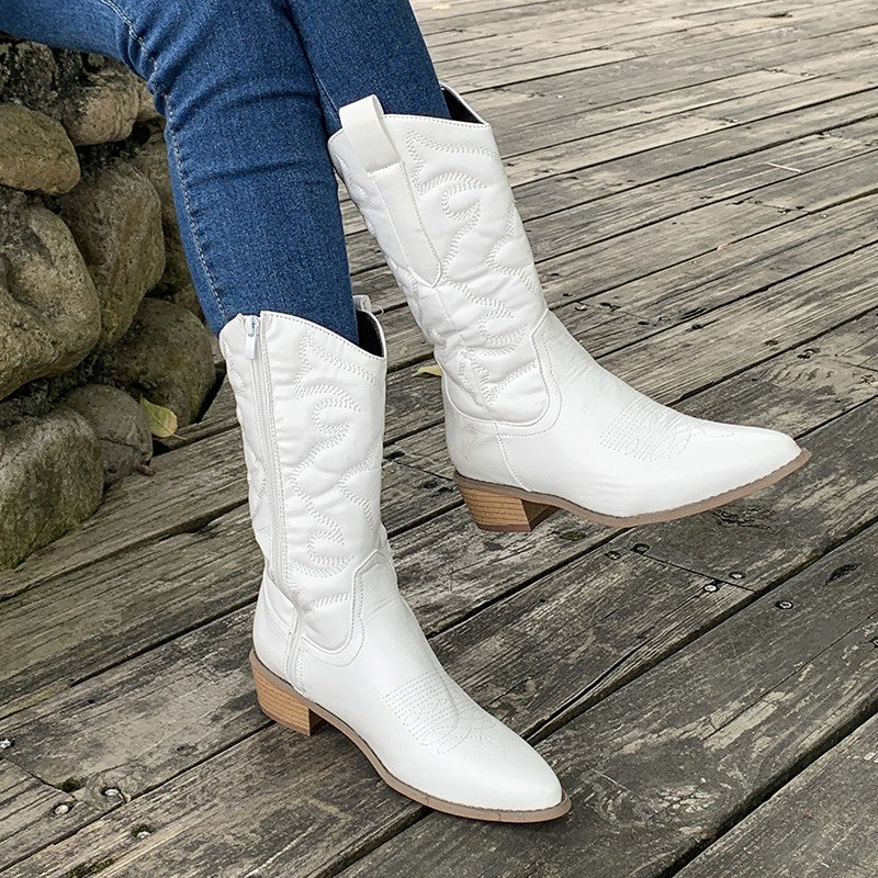 Stellara | Metalen cowboylaarzen voor dames, dikke zool, spitse neus, stijlvolle herfstschoenen