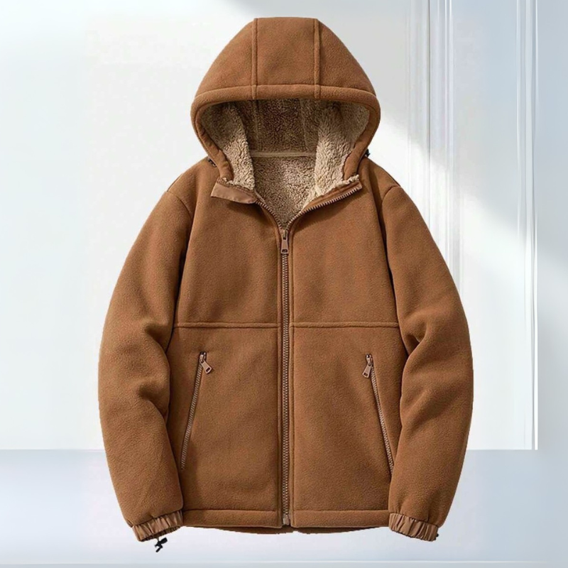 Vencel | Fleece winterjas met capuchon – Warme jas met ritszakken voor buiten en casual gebruik