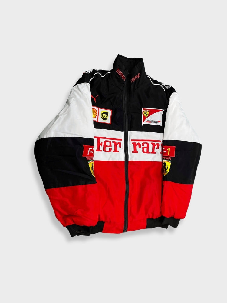 Selith | Damesjas Vintage Rode Ferrari - Stijlvolle Racingjas, Retro Motorsport Geïnspireerd
