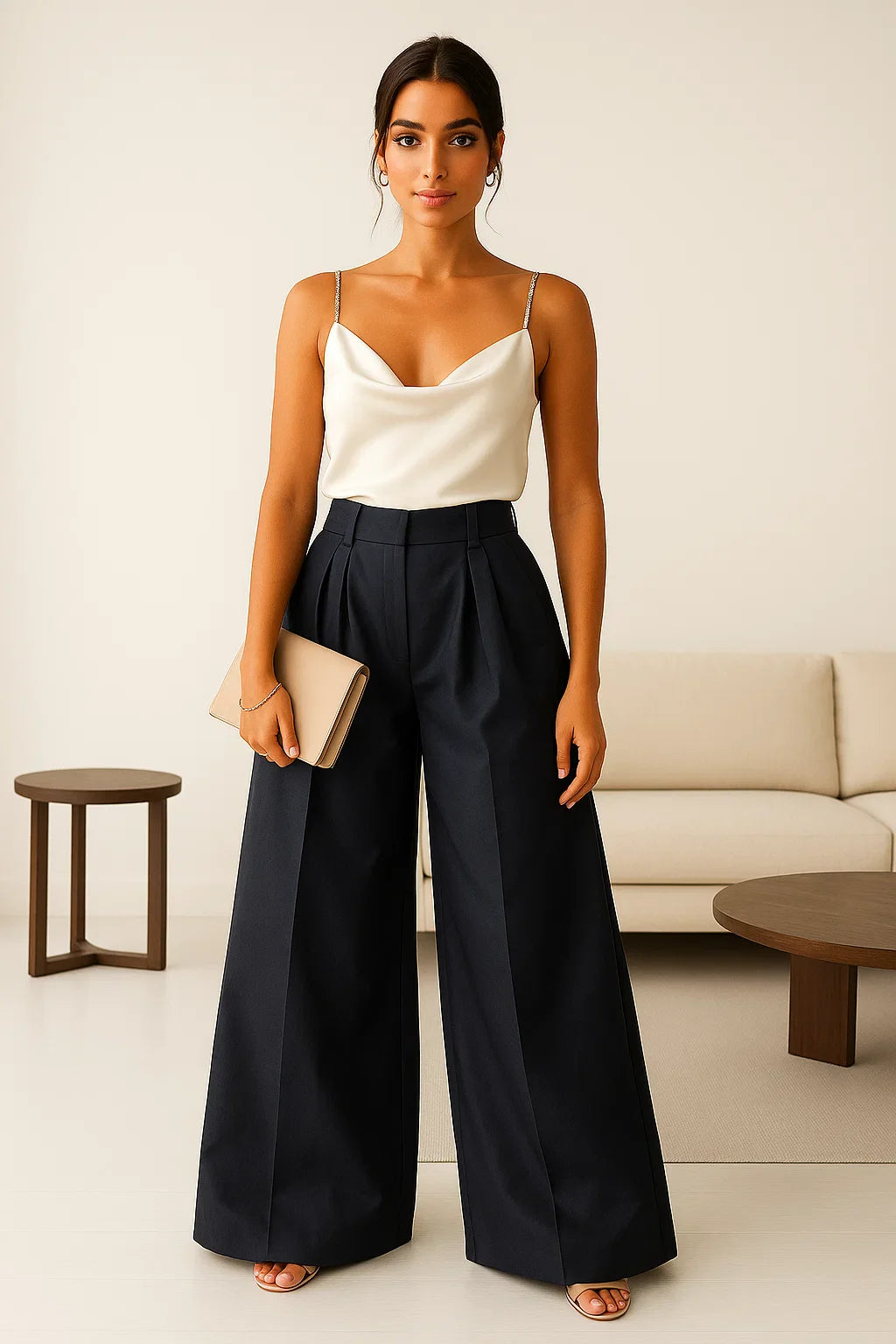 Haisley | Damesbroek met wijde pijpen - hoge taille, losse pasvorm, casual, kantoor & dagelijkse kleding