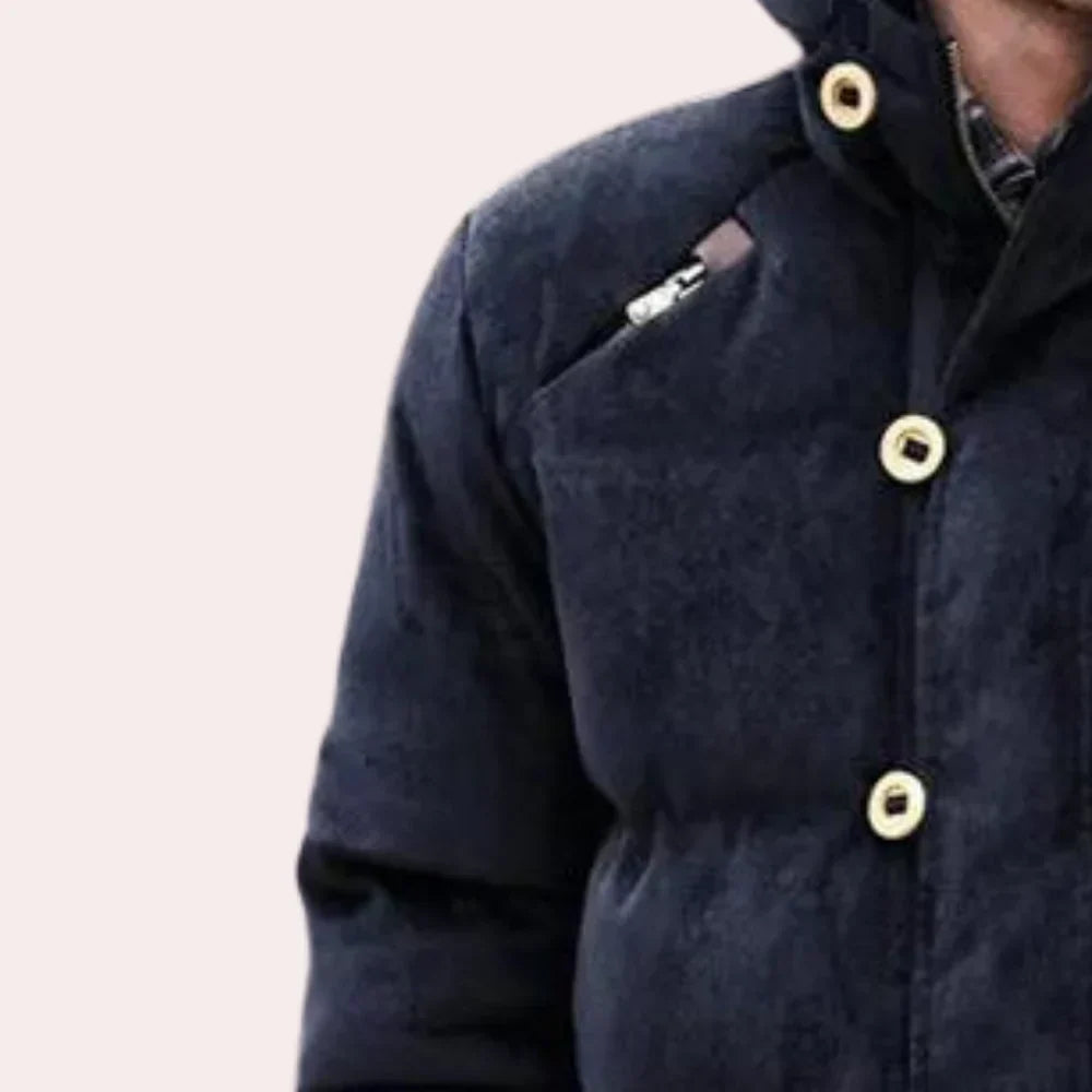 Hadron | Dikke gewatteerde herenjas met capuchon - warme parka in suède-look, geïsoleerde winterjas