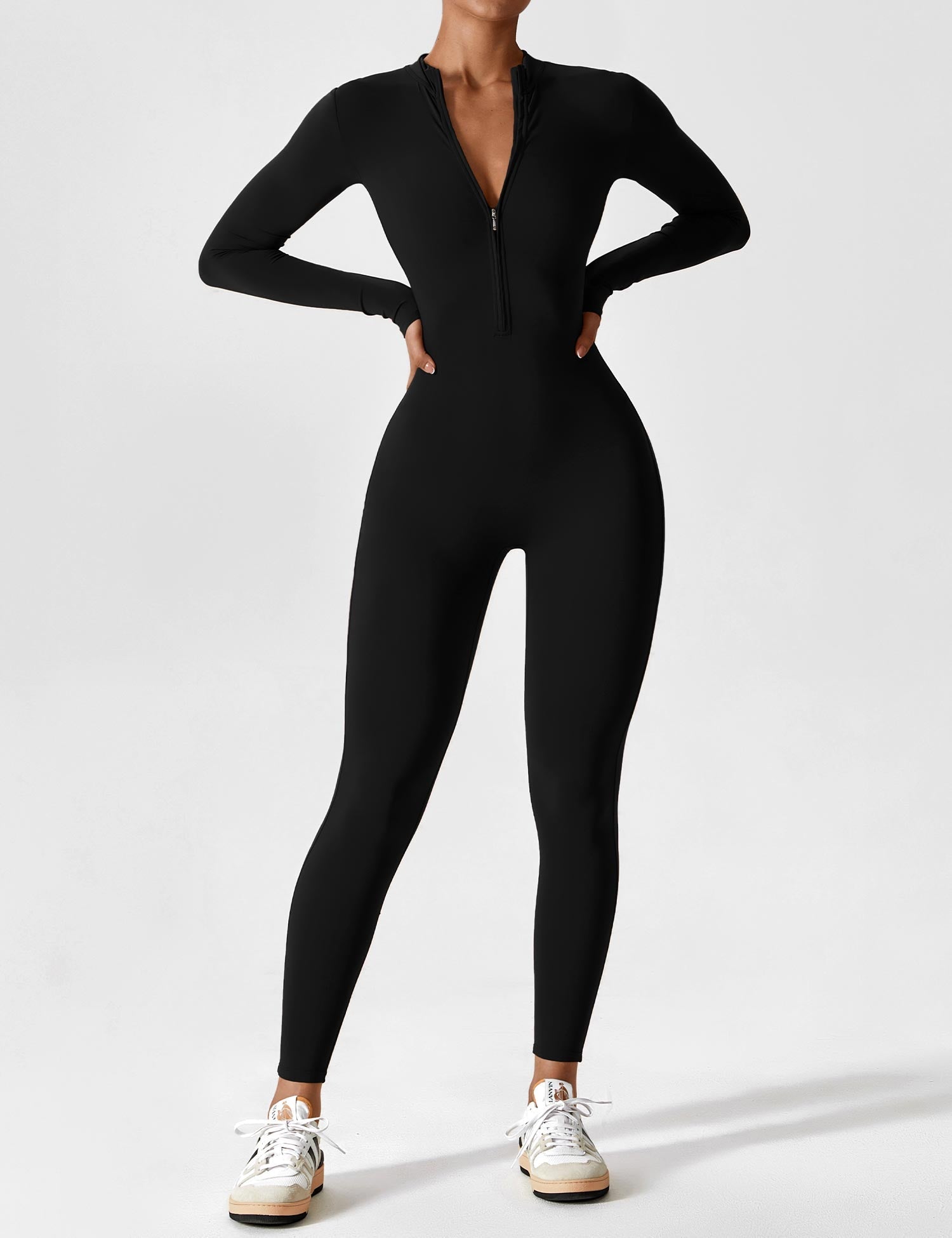 Tahlivra | Nauwsluitende jumpsuit met ritssluiting – Activewear-bodysuit met lange mouwen, slanke pasvorm