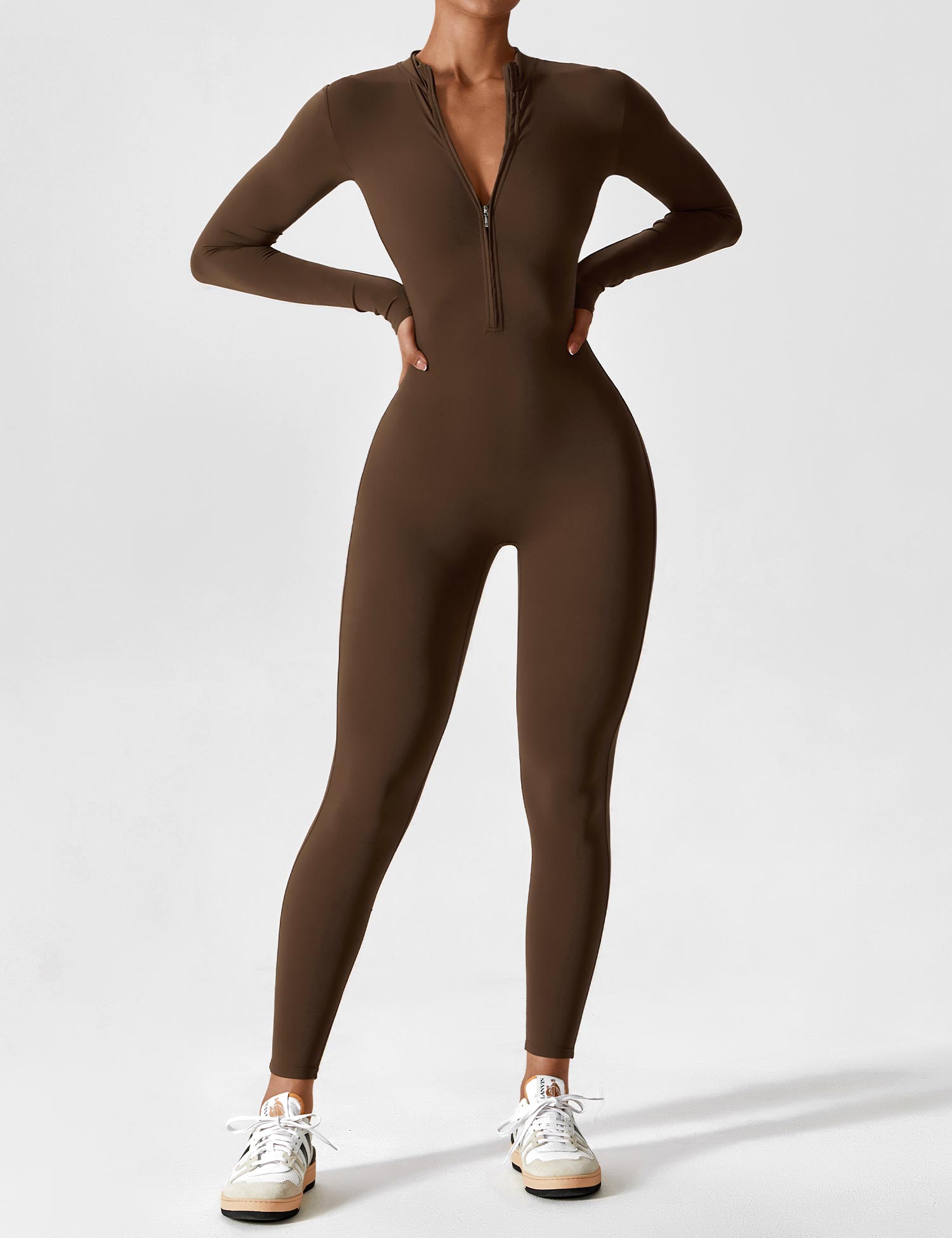 Tahlivra | Nauwsluitende jumpsuit met ritssluiting – Activewear-bodysuit met lange mouwen, slanke pasvorm