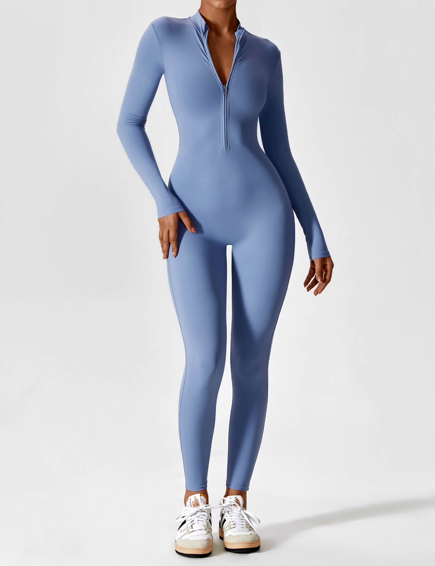 Tahlivra | Nauwsluitende jumpsuit met ritssluiting – Activewear-bodysuit met lange mouwen, slanke pasvorm