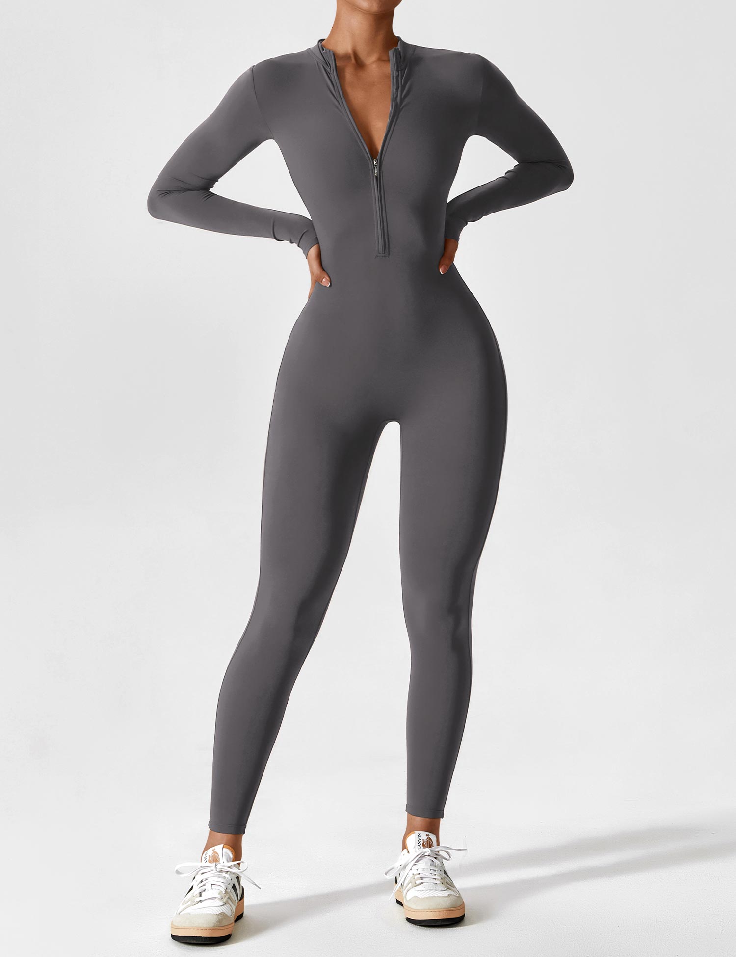 Tahlivra | Nauwsluitende jumpsuit met ritssluiting – Activewear-bodysuit met lange mouwen, slanke pasvorm