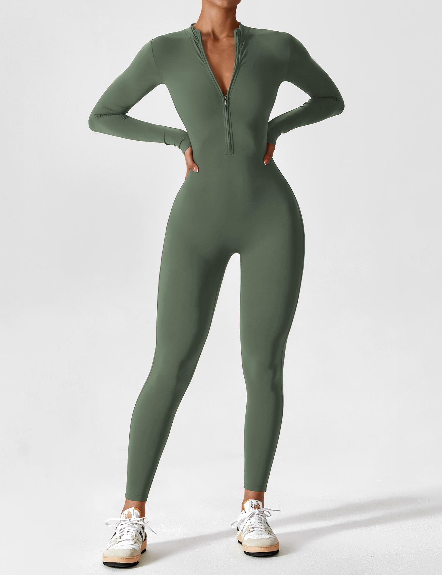 Tahlivra | Nauwsluitende jumpsuit met ritssluiting – Activewear-bodysuit met lange mouwen, slanke pasvorm