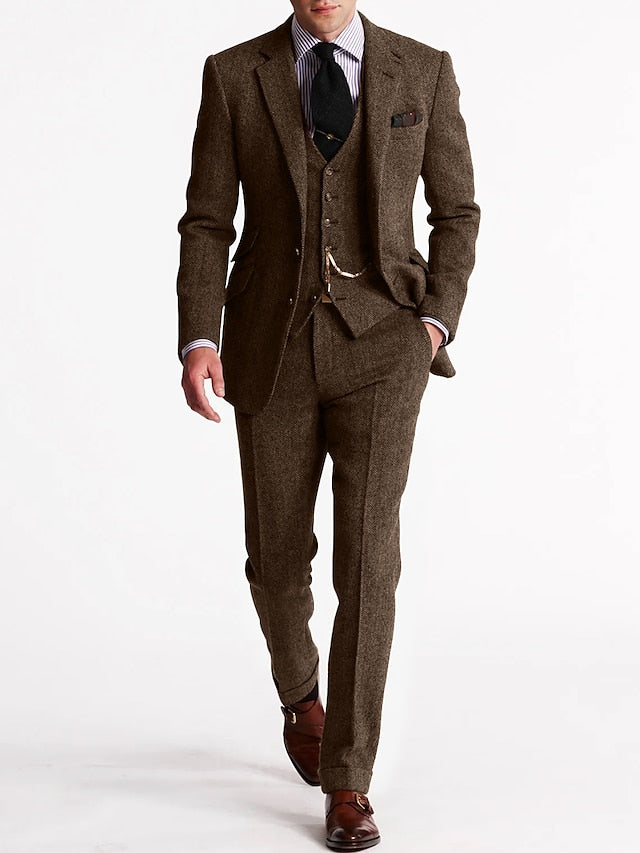 Dereck | Heren Wollen Tweed 3-delig pak - Formele blazer, colbert & broek set voor bruiloft, feest of avondkleding