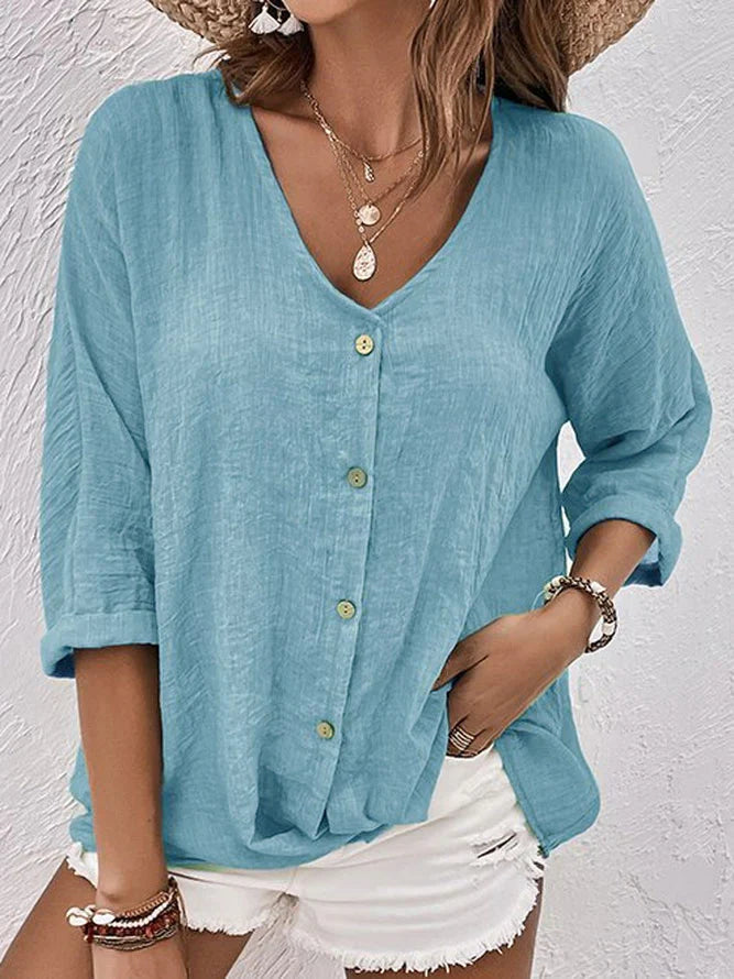 Aira | Linnen zomeroverhemd voor dames - Relaxed Fit, Knoopblouse, Ademende Casual Tuniek