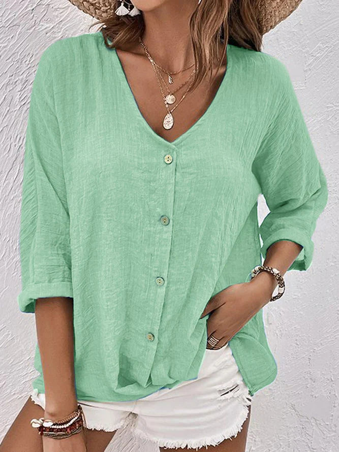 Aira | Linnen zomeroverhemd voor dames - Relaxed Fit, Knoopblouse, Ademende Casual Tuniek