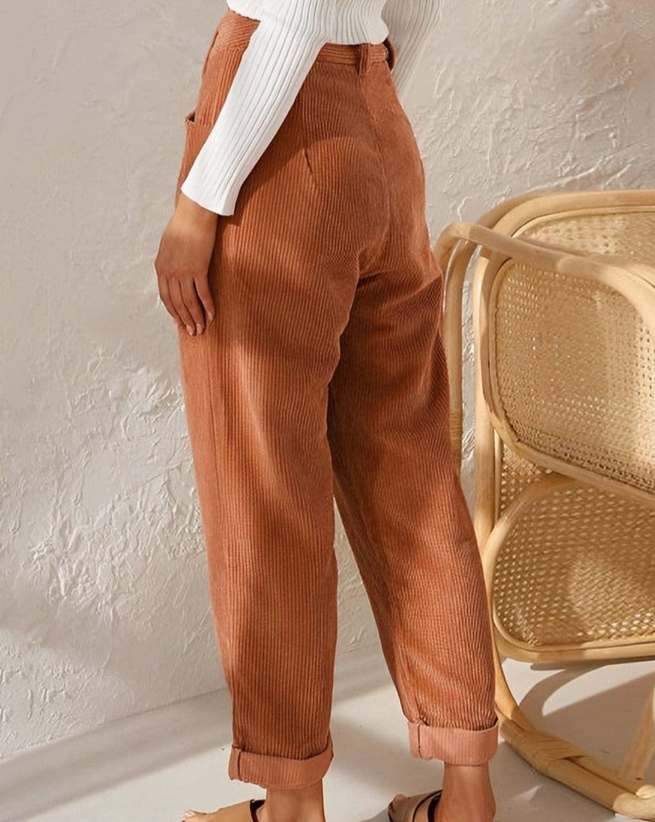 Eshara | Corduroy broek met hoge taille voor dames - Elegante enkellange broek
