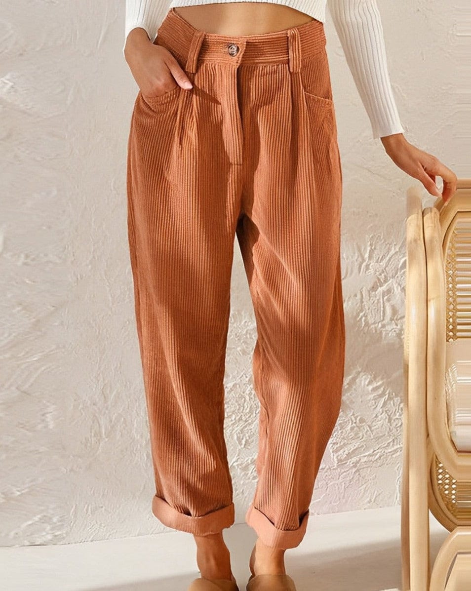 Eshara | Corduroy broek met hoge taille voor dames - Elegante enkellange broek